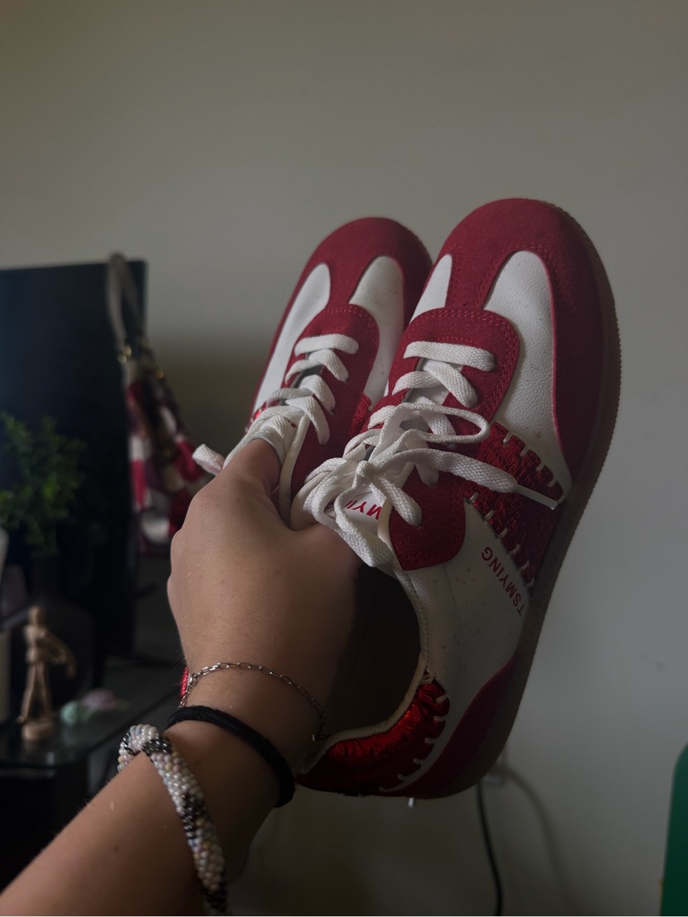 SHEIN Red and White Women's Lace-Up Sneakers
